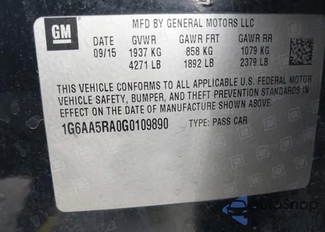 2016 Cadillac Ats Standard from USA, damaged, VIN 1G6AA5RA0G0109890